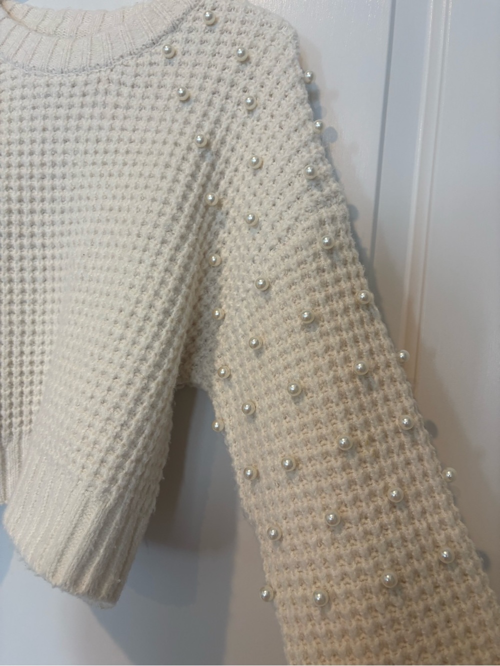 GUC- Altar’d State Cream Pearl-Embellished Women's Sweater, S - Picture 5 of 10